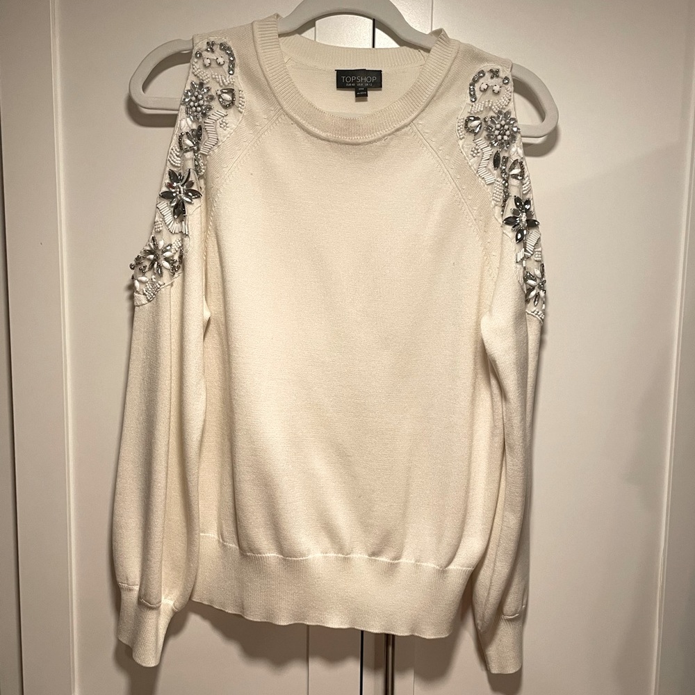Topshop cutout sequin and cream sweater